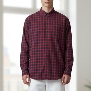 BROOKS BROTHERS Mens Red and Black Plaid Flannel Shirt Large AUTUMNAL boyfriend